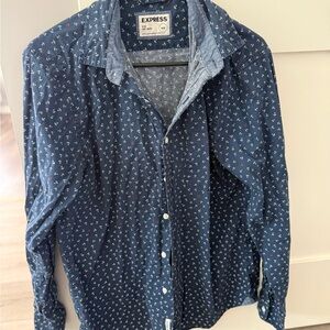 Express Blue Chambray Anchor-Print Button Shirt